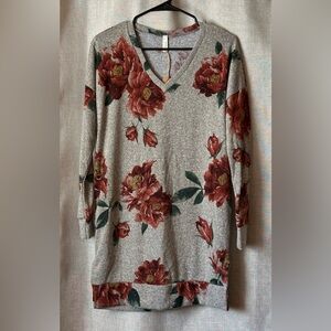 Jardin by Macris v-neck sweater/dress•small•polyester•gray/taupe/brick/rust/red